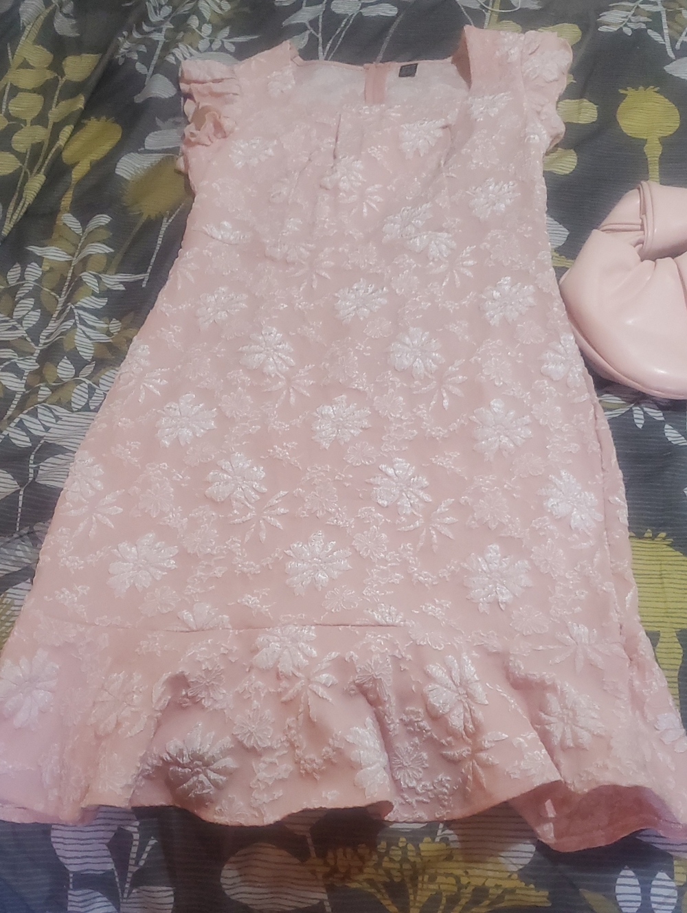 SHEIN Pink Floral Lace Midi Dress